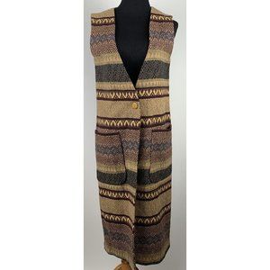 Icelandic Design Sweater‎ Womens M Long Vest Jacket Southwest Brown Wool Blend